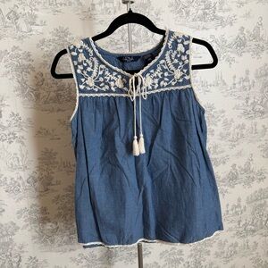 Life Style Blue Embroidered Sleeveless Top
